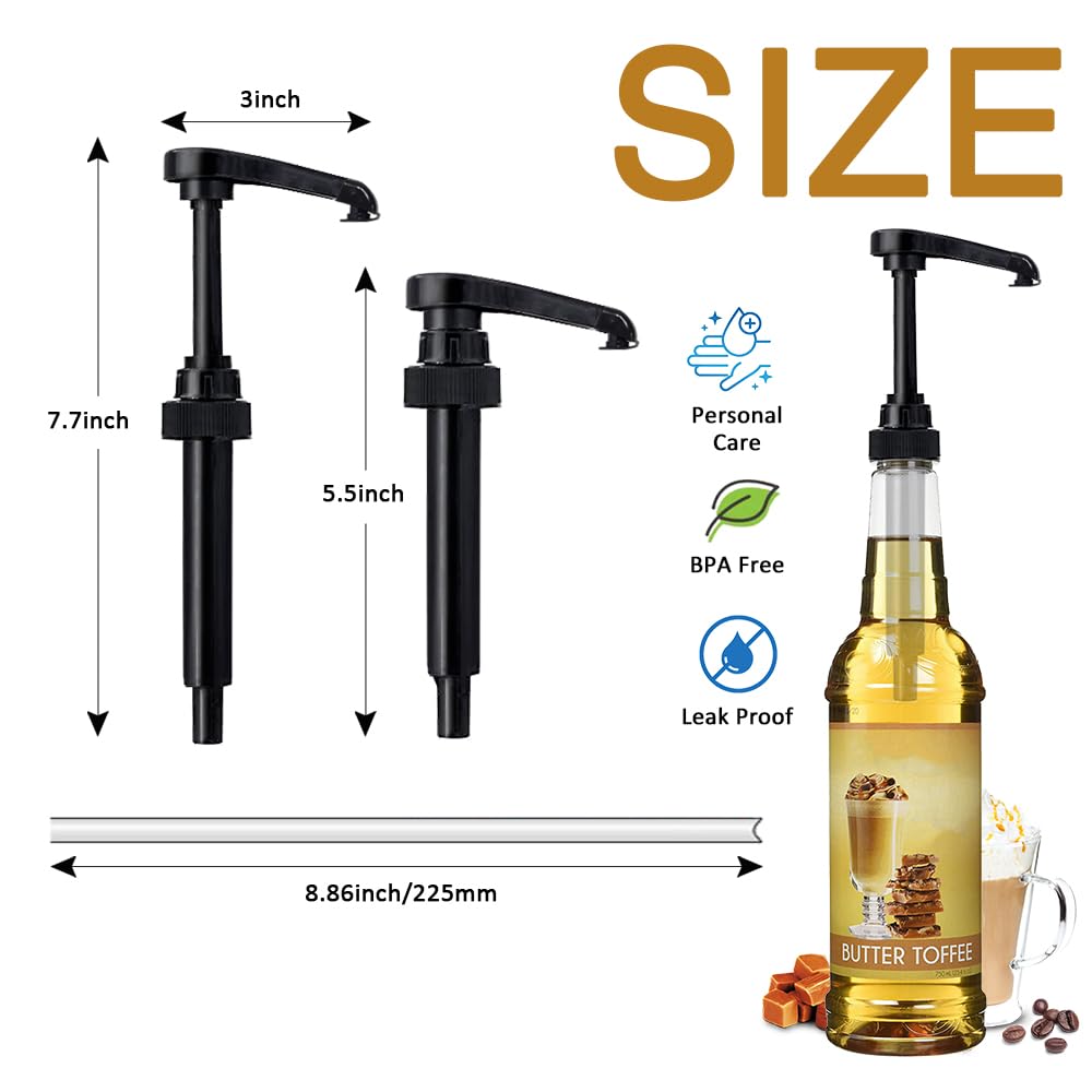 8 pcs Leak Proof Syrup Pumps with Cap, Fits 25.4 Oz/750ml Bottles