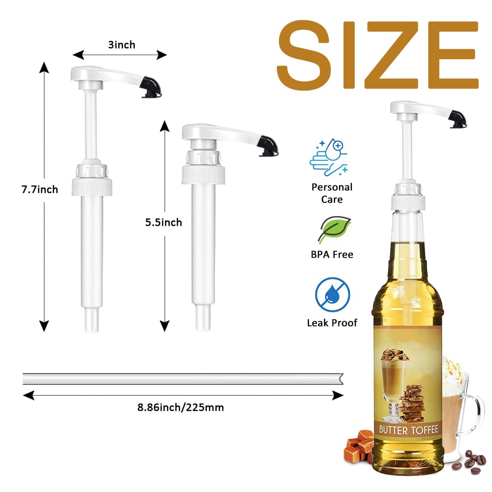 8 pcs Leak Proof Syrup Pumps with Cap, Fits 25.4 Oz/750ml Bottles