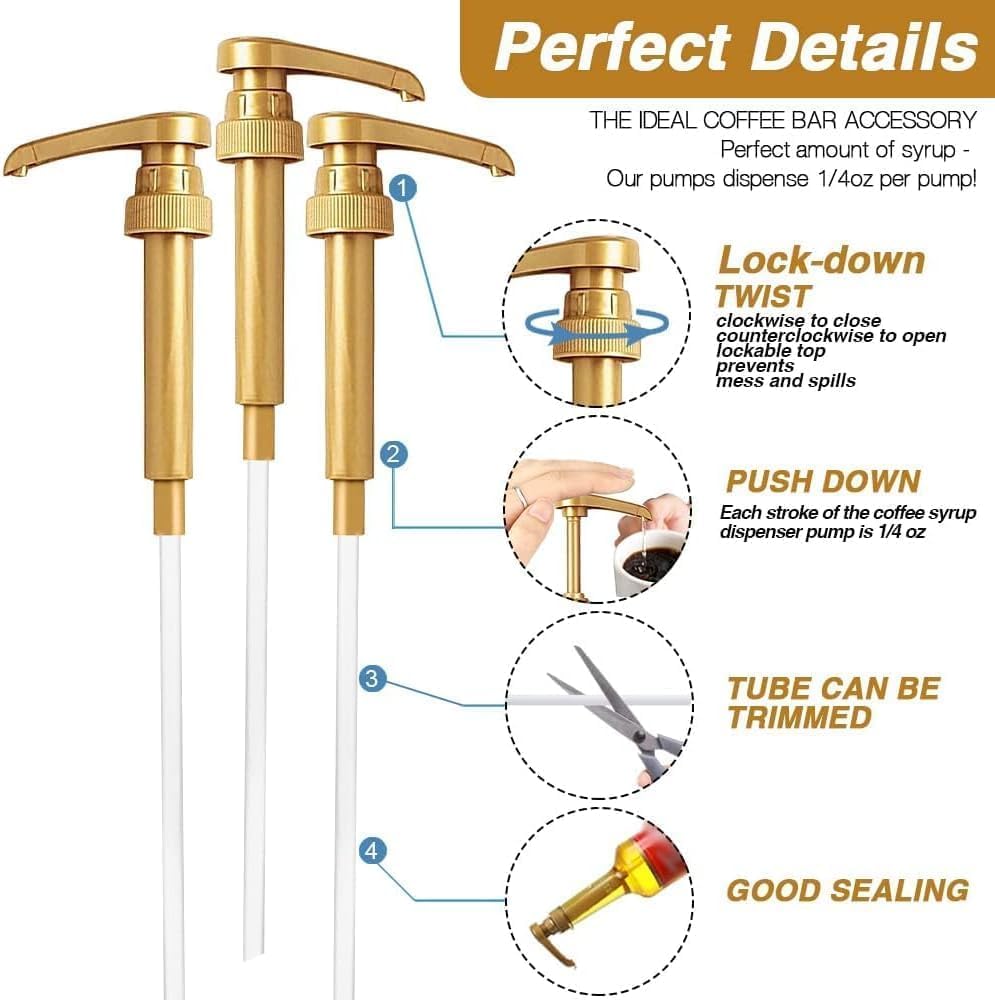8 pcs Leak Proof Syrup Pumps with Cap, Fits 25.4 Oz/750ml Bottles