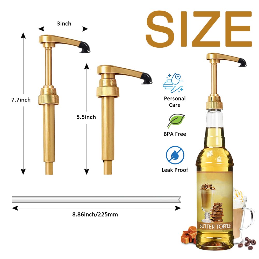 8 pcs Leak Proof Syrup Pumps with Cap, Fits 25.4 Oz/750ml Bottles