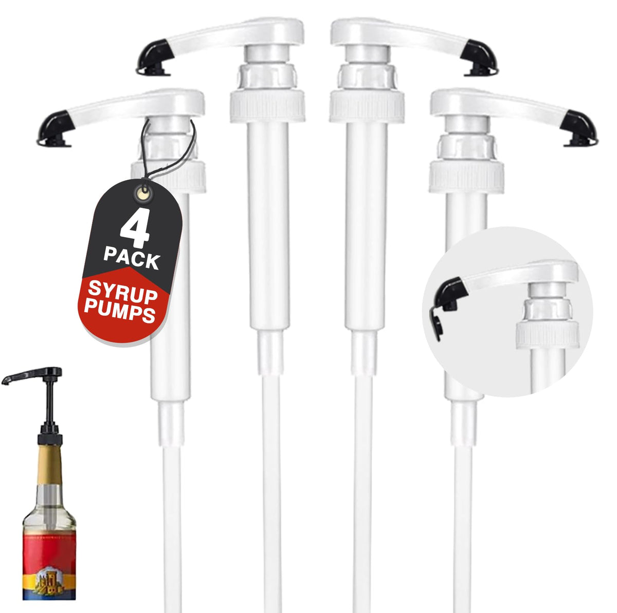 8 pcs Leak Proof Syrup Pumps with Cap, Fits 25.4 Oz/750ml Bottles