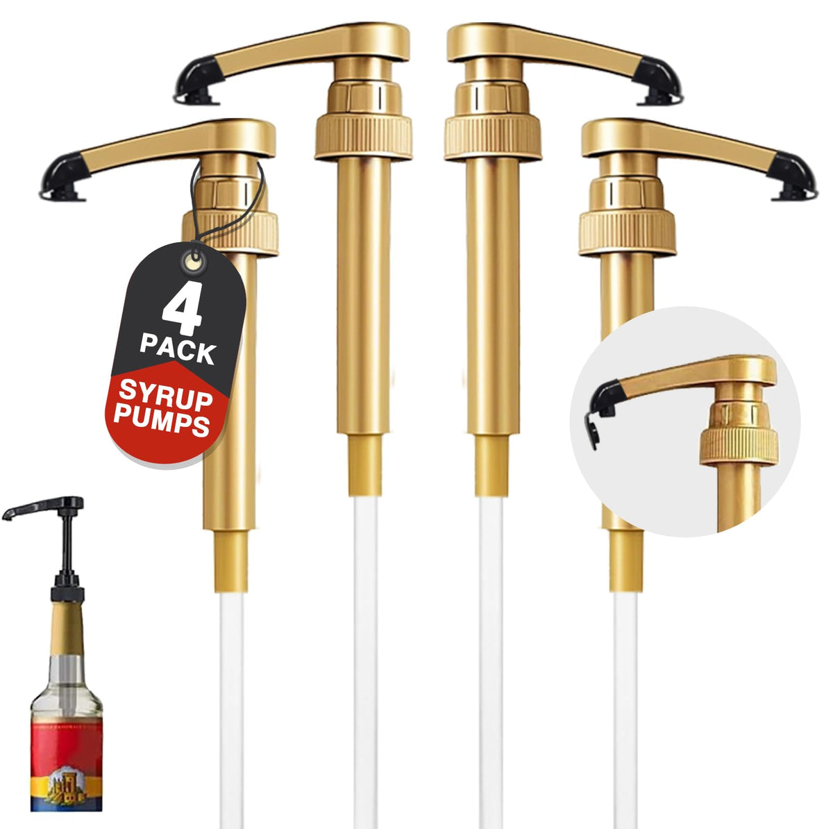 8 pcs Leak Proof Syrup Pumps with Cap, Fits 25.4 Oz/750ml Bottles