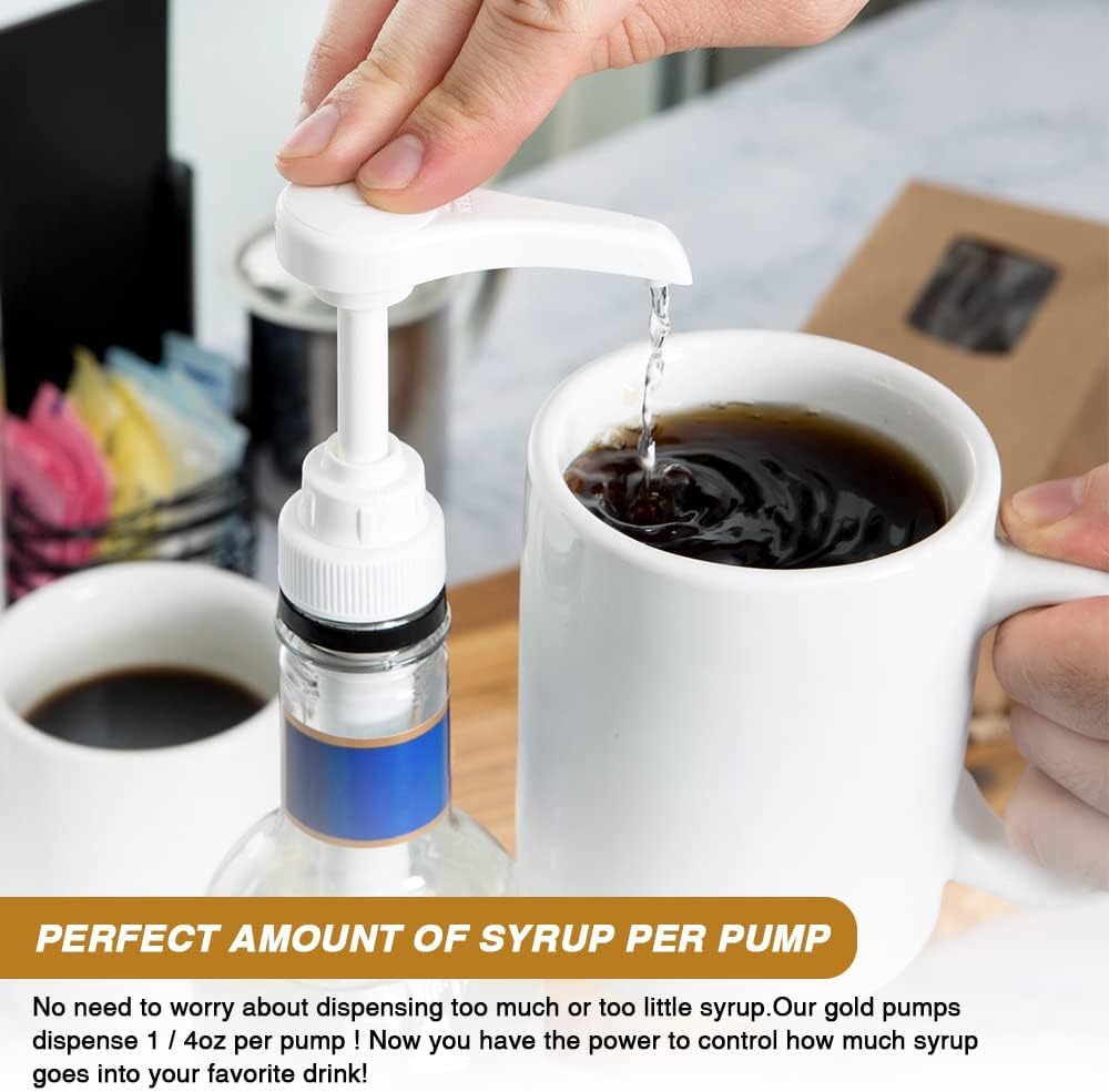 8 pcs Leak Proof Syrup Pumps with Cap, Fits 25.4 Oz/750ml Bottles