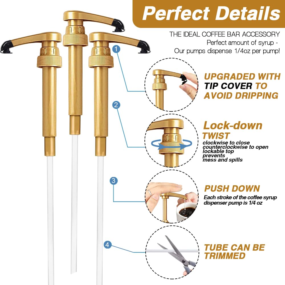 8 pcs Leak Proof Syrup Pumps with Cap, Fits 25.4 Oz/750ml Bottles