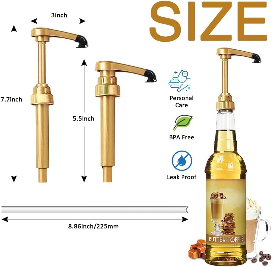 8 pcs Leak Proof Syrup Pumps with Cap, Fits 25.4 Oz/750ml Bottles