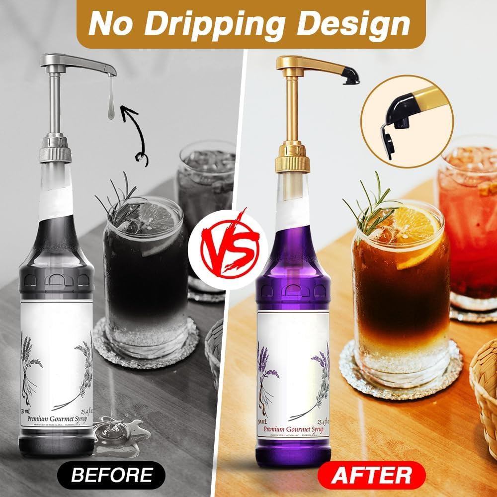 8 pcs Leak Proof Syrup Pumps with Cap, Fits 25.4 Oz/750ml Bottles