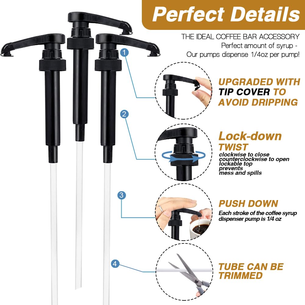 8 pcs Leak Proof Syrup Pumps with Cap, Fits 25.4 Oz/750ml Bottles