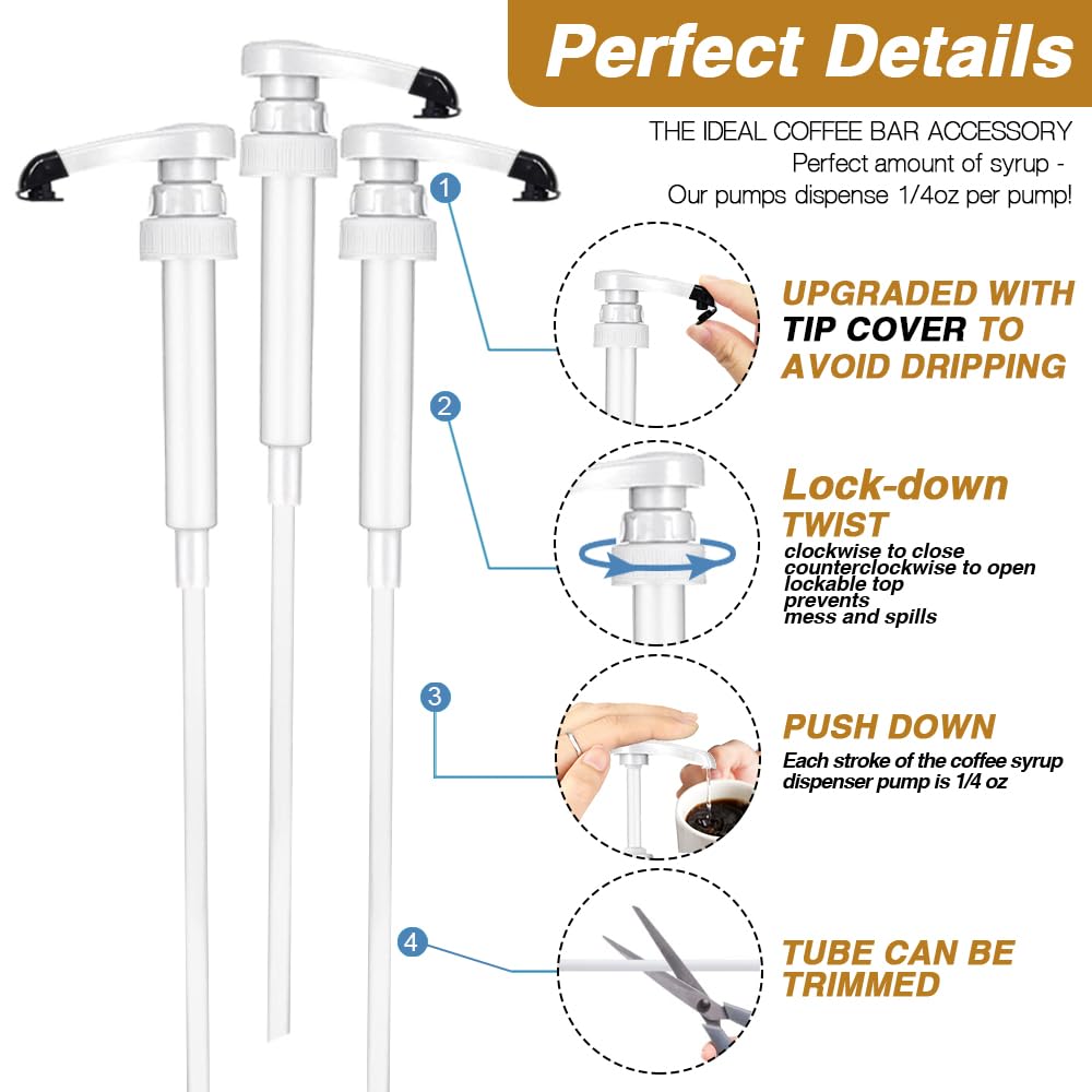 8 pcs Leak Proof Syrup Pumps with Cap, Fits 25.4 Oz/750ml Bottles