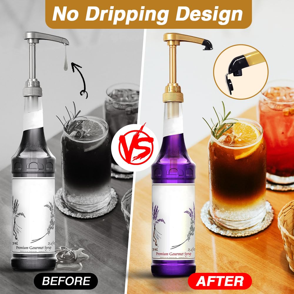 8 pcs Leak Proof Syrup Pumps with Cap, Fits 25.4 Oz/750ml Bottles