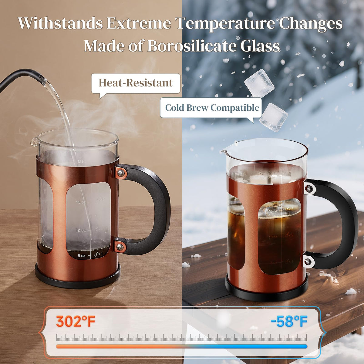 Veken 34oz French Press Coffee Maker, No Plastic Touching Cafe,1 L Cafetera