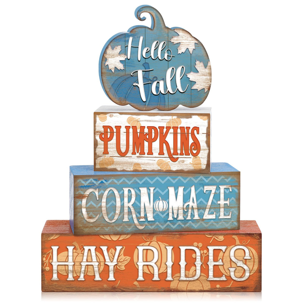 4 Pcs Fall Decor for Home Hello Fall Wooden Signs with Ice Cream Cup