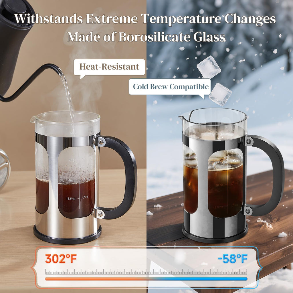 Veken 34oz French Press Coffee Maker, No Plastic Touching Cafe,1 L Cafetera