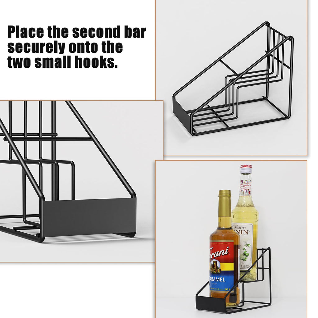 Coffee Syrup Organizer for Countertop, Stepped Syrup Rack Holds 4 Bottles, Freestanding Coffee Bar Organizer, Heavy Duty Carbon Steel Storage Rack for Home, Kitchen, Café & Bar