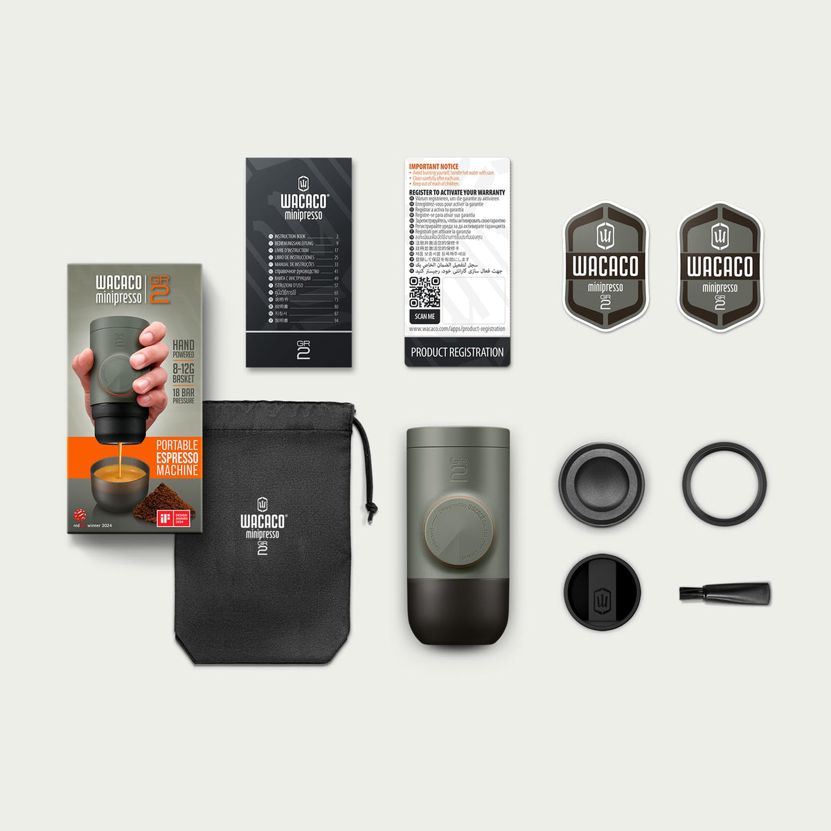 Wacaco Minipresso GR, Portable Espresso Machine, Compatible Ground Coffee, Hand Coffee Maker, Travel Gadgets, Manually Operated, Perfect for Camping, Hiking