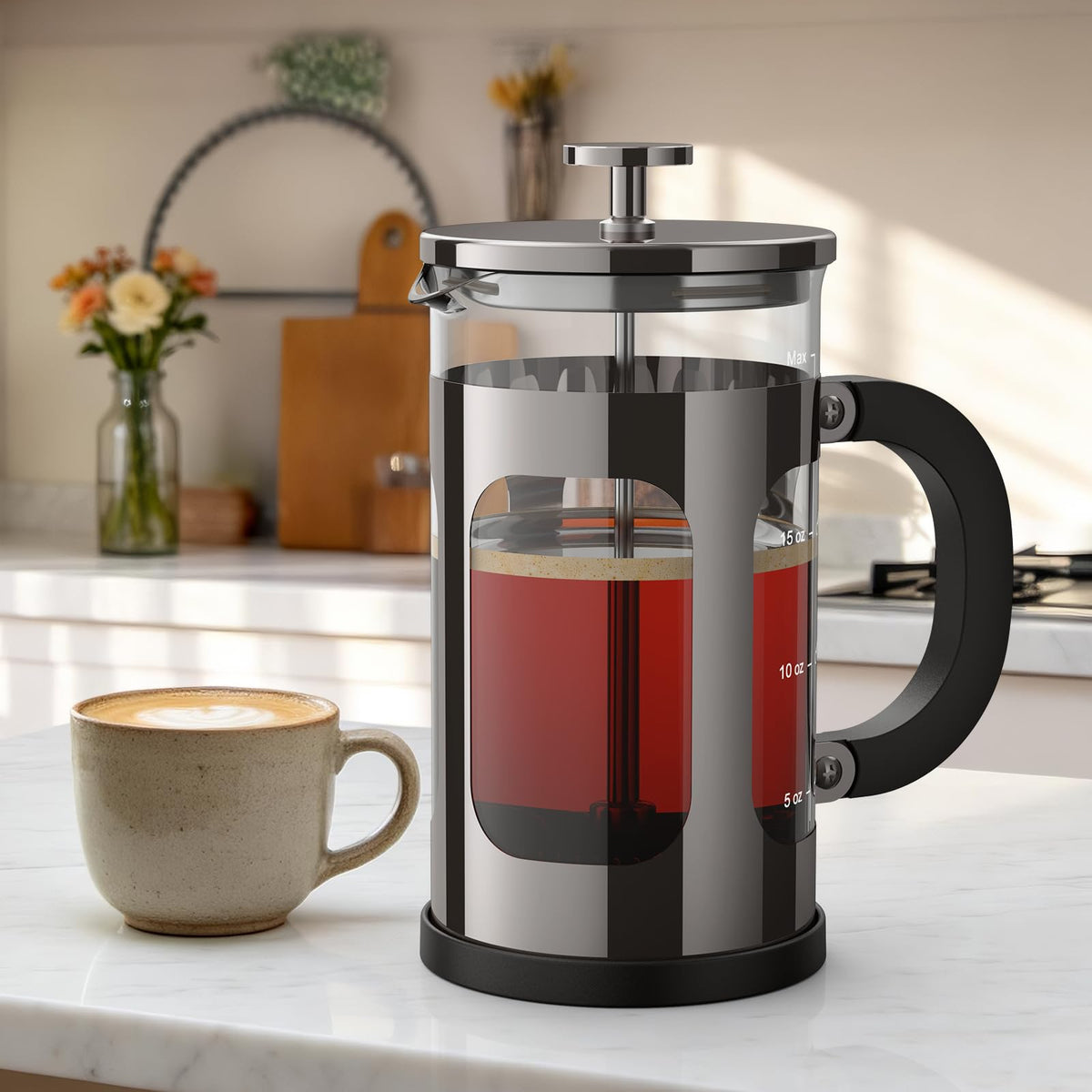 Veken 34oz French Press Coffee Maker, No Plastic Touching Cafe,1 L Cafetera