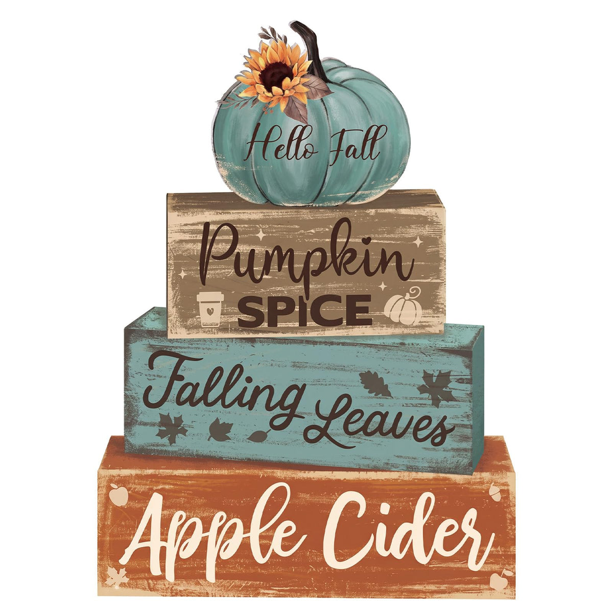 4 Pcs Fall Decor for Home Hello Fall Wooden Signs with Ice Cream Cup