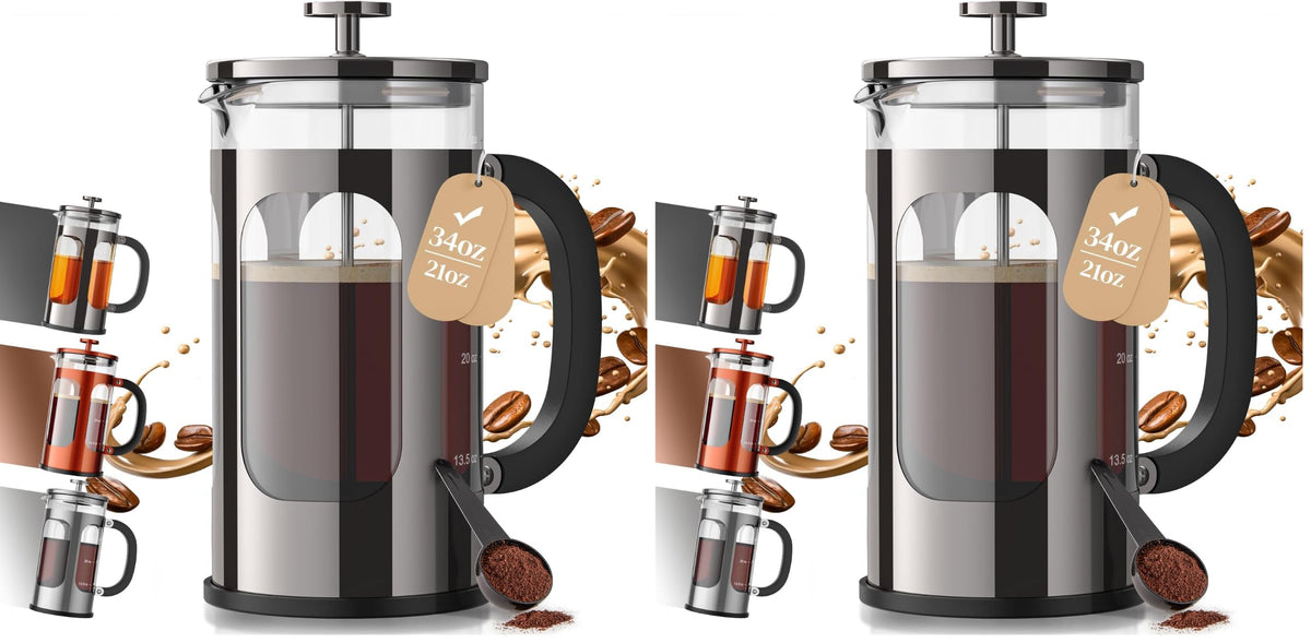 Veken 34oz French Press Coffee Maker, No Plastic Touching Cafe,1 L Cafetera