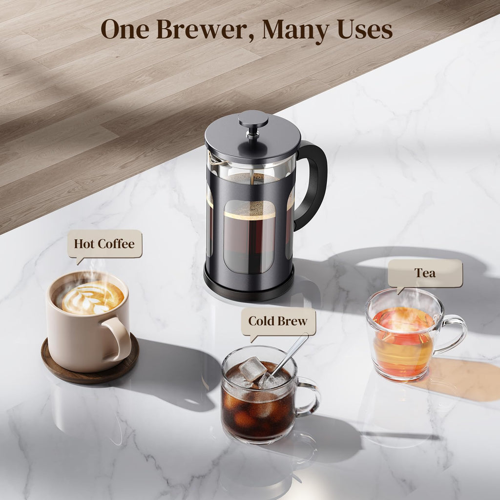 Veken 34oz French Press Coffee Maker, No Plastic Touching Cafe,1 L Cafetera