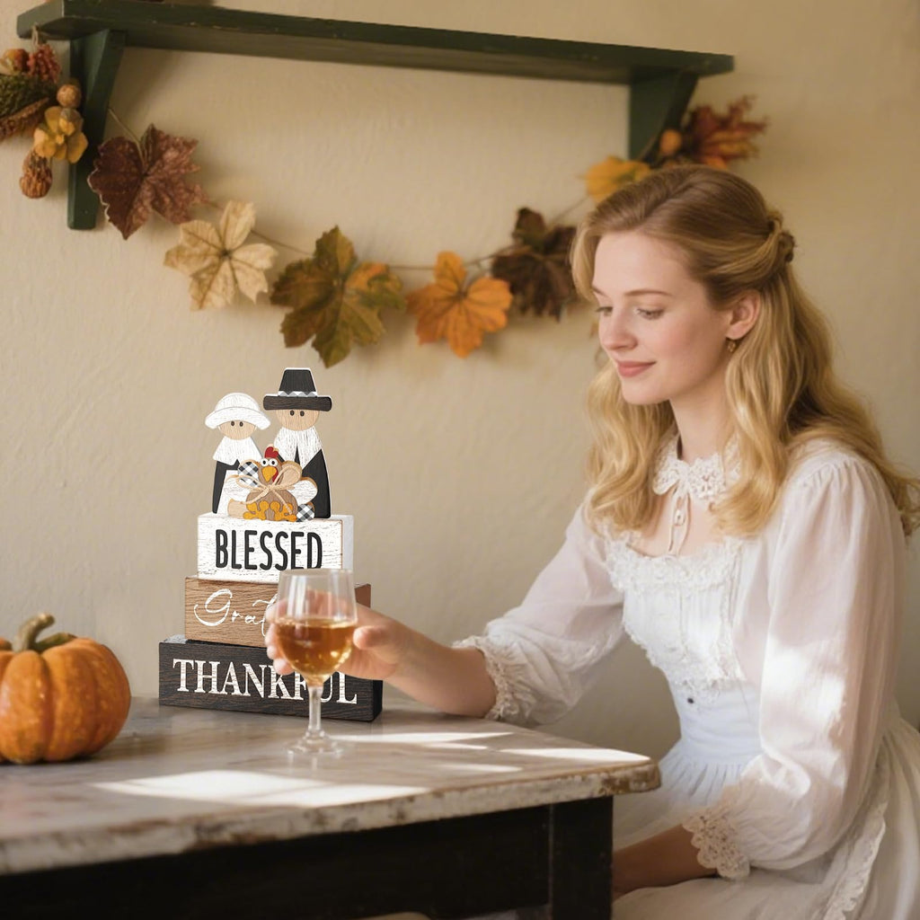 4 Pcs Fall Decor for Home Hello Fall Wooden Signs with Ice Cream Cup