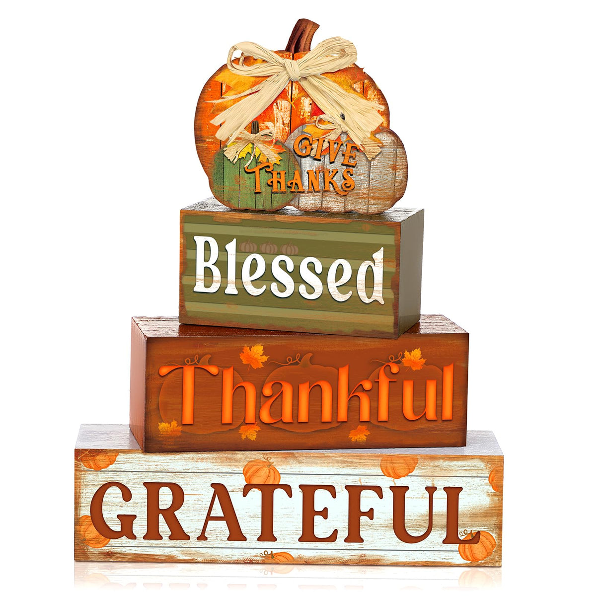 4 Pcs Fall Decor for Home Hello Fall Wooden Signs with Ice Cream Cup