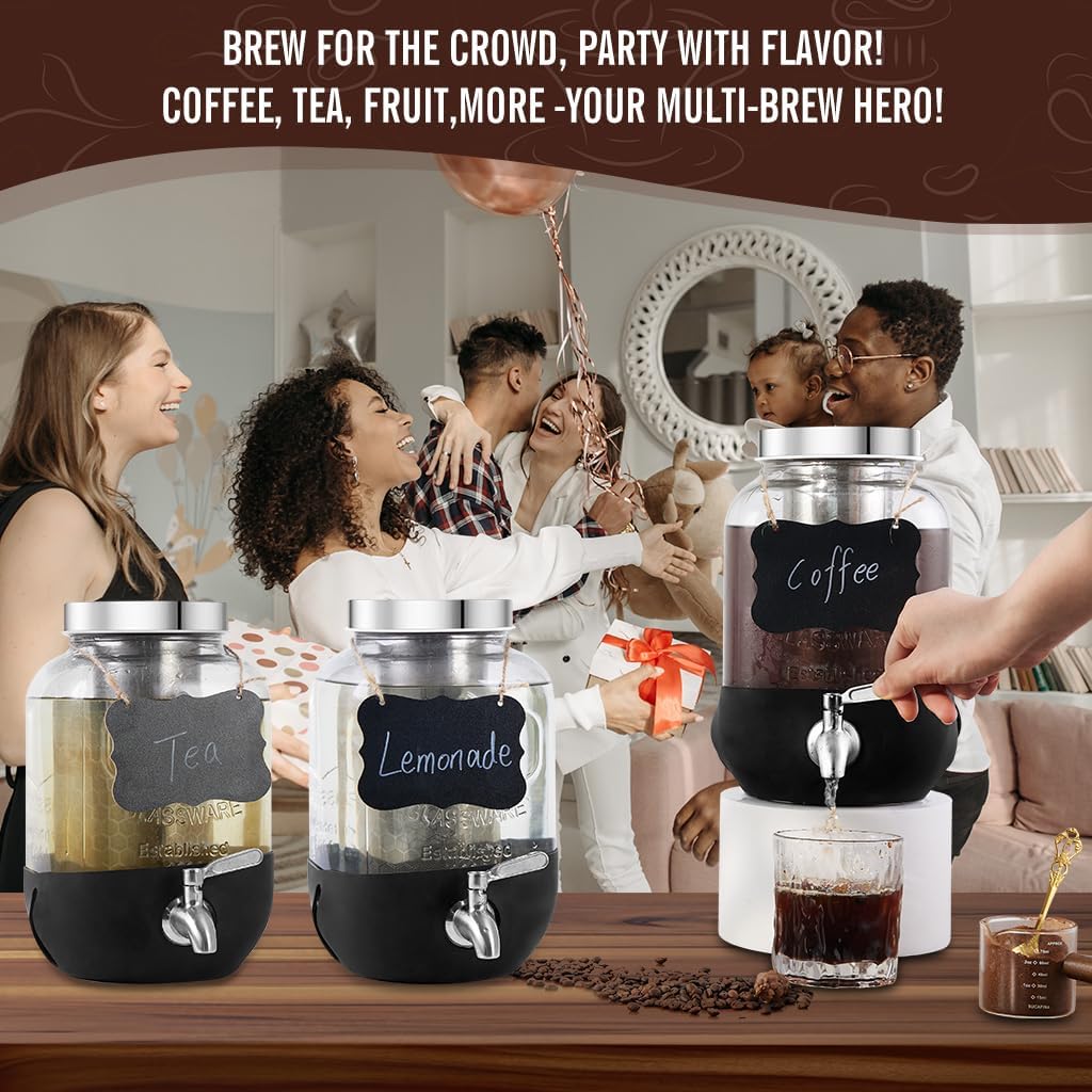 Cold Brew Coffee Maker, 1 Gallon Iced Coffee Maker With Stainless Steel Filter, Heavy Duty Glass Cold Brew Pitcher With Stainless Steel Spigot, Mason Jar Cold Brew Coffee Maker Fast Iced Tea Maker