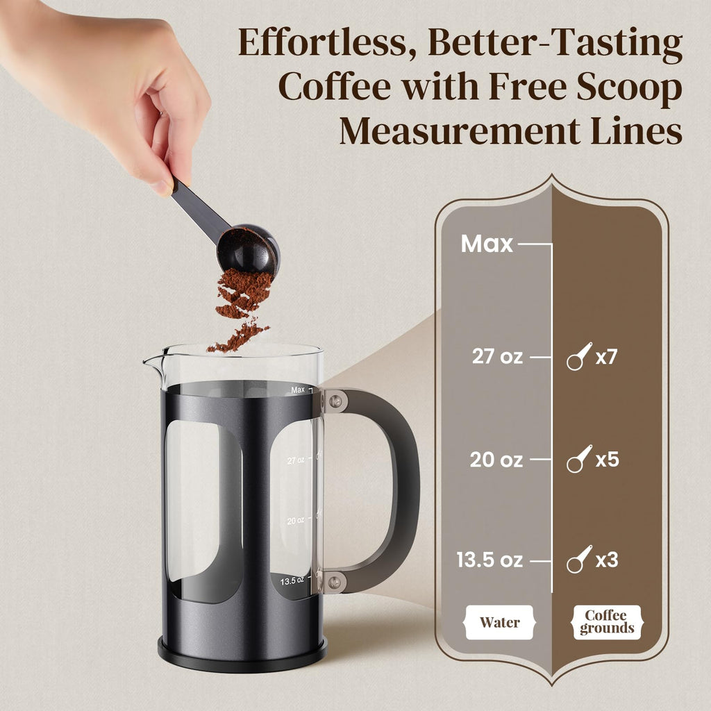 Veken 34oz French Press Coffee Maker, No Plastic Touching Cafe,1 L Cafetera