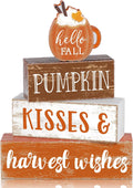 4 Pcs Fall Decor for Home Hello Fall Wooden Signs with Ice Cream Cup