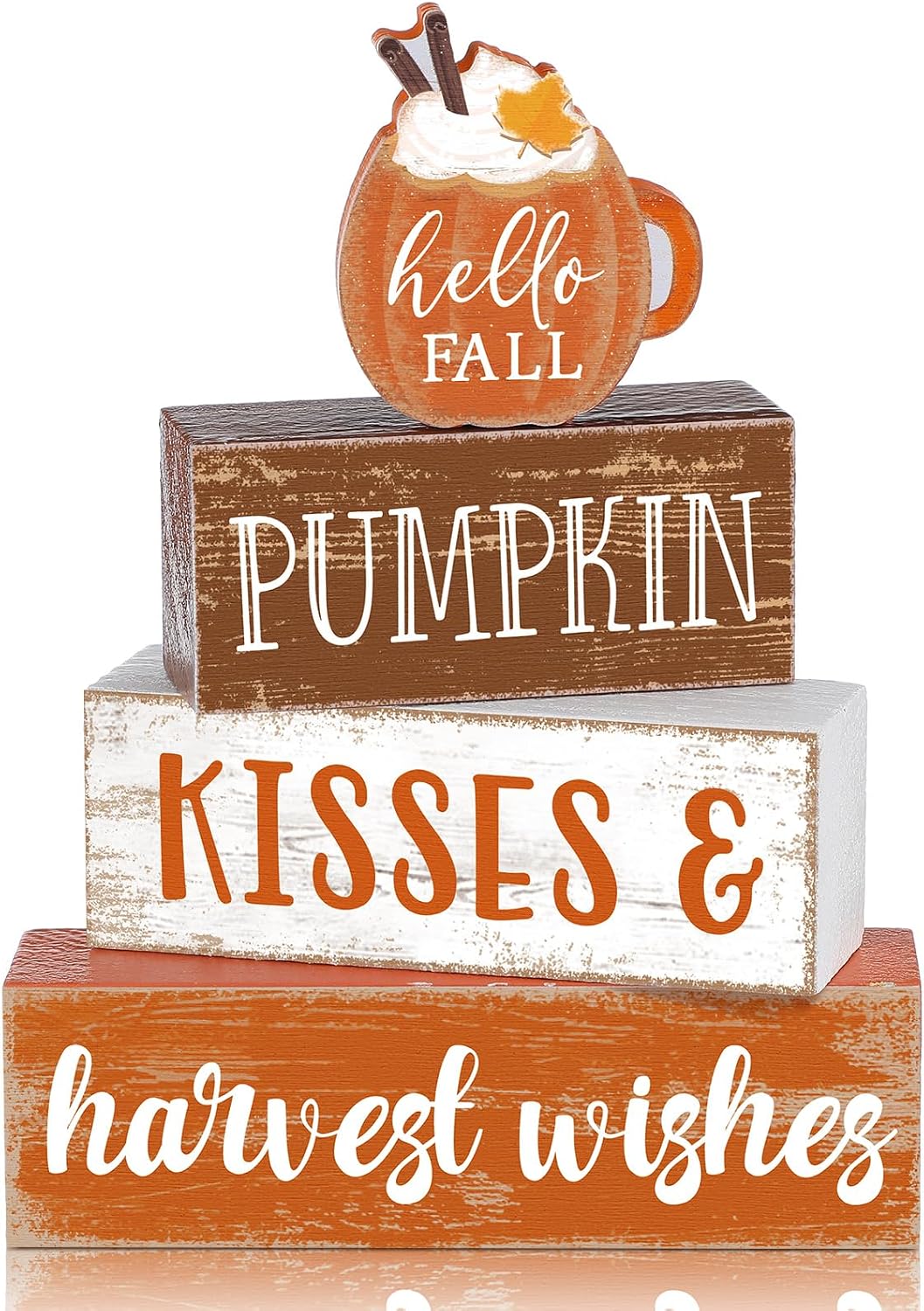 4 Pcs Fall Decor for Home Hello Fall Wooden Signs with Ice Cream Cup