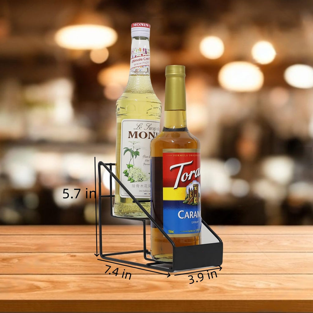 Coffee Syrup Organizer for Countertop, Stepped Syrup Rack Holds 4 Bottles, Freestanding Coffee Bar Organizer, Heavy Duty Carbon Steel Storage Rack for Home, Kitchen, Café & Bar