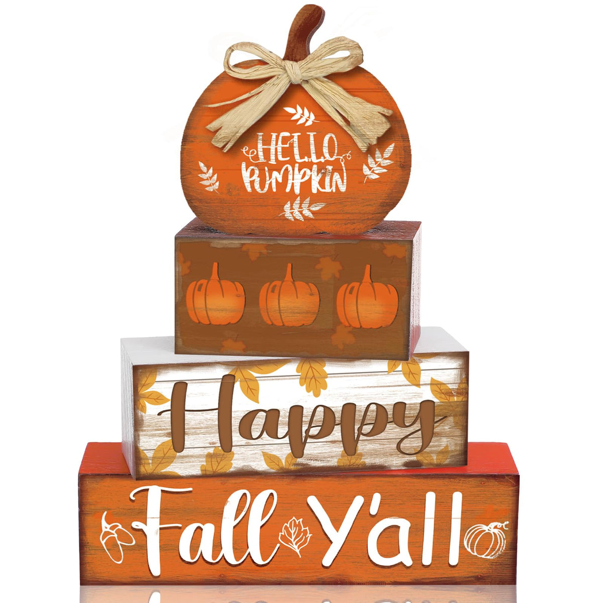 4 Pcs Fall Decor for Home Hello Fall Wooden Signs with Ice Cream Cup