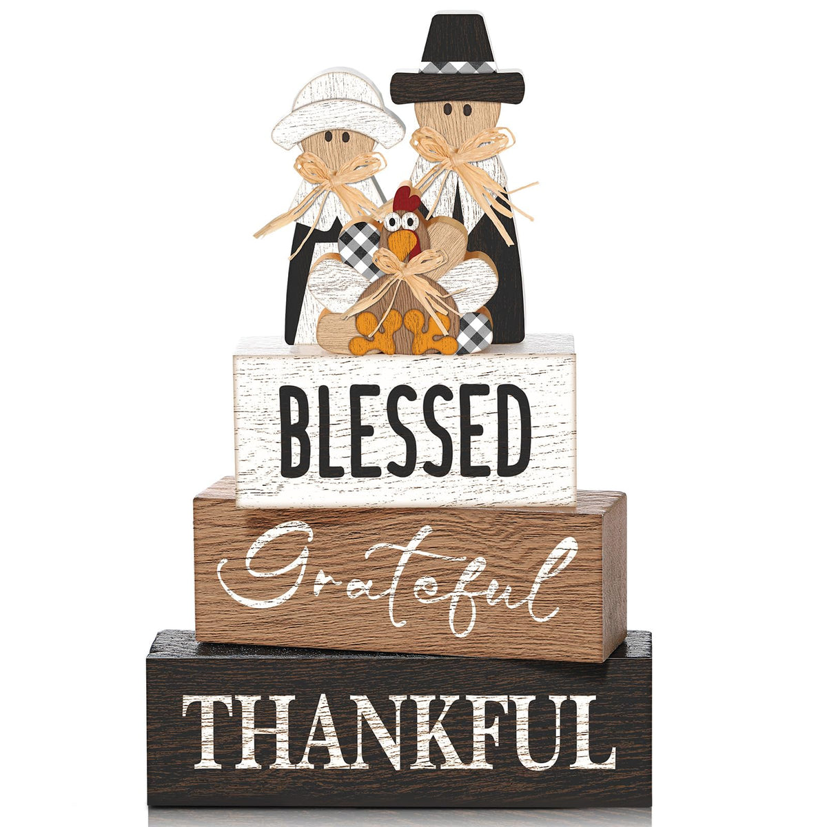4 Pcs Fall Decor for Home Hello Fall Wooden Signs with Ice Cream Cup