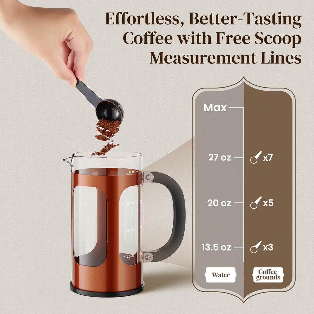 Veken 34oz French Press Coffee Maker, No Plastic Touching Cafe,1 L Cafetera