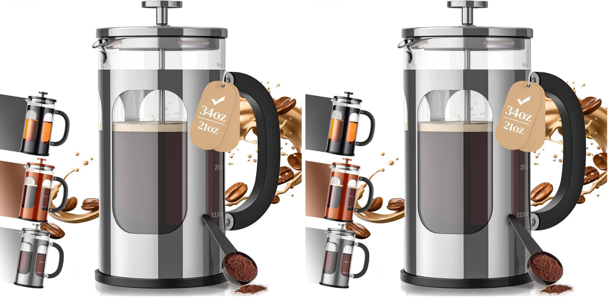 Veken 34oz French Press Coffee Maker, No Plastic Touching Cafe,1 L Cafetera