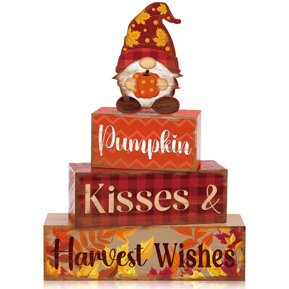 4 Pcs Fall Decor for Home Hello Fall Wooden Signs with Ice Cream Cup