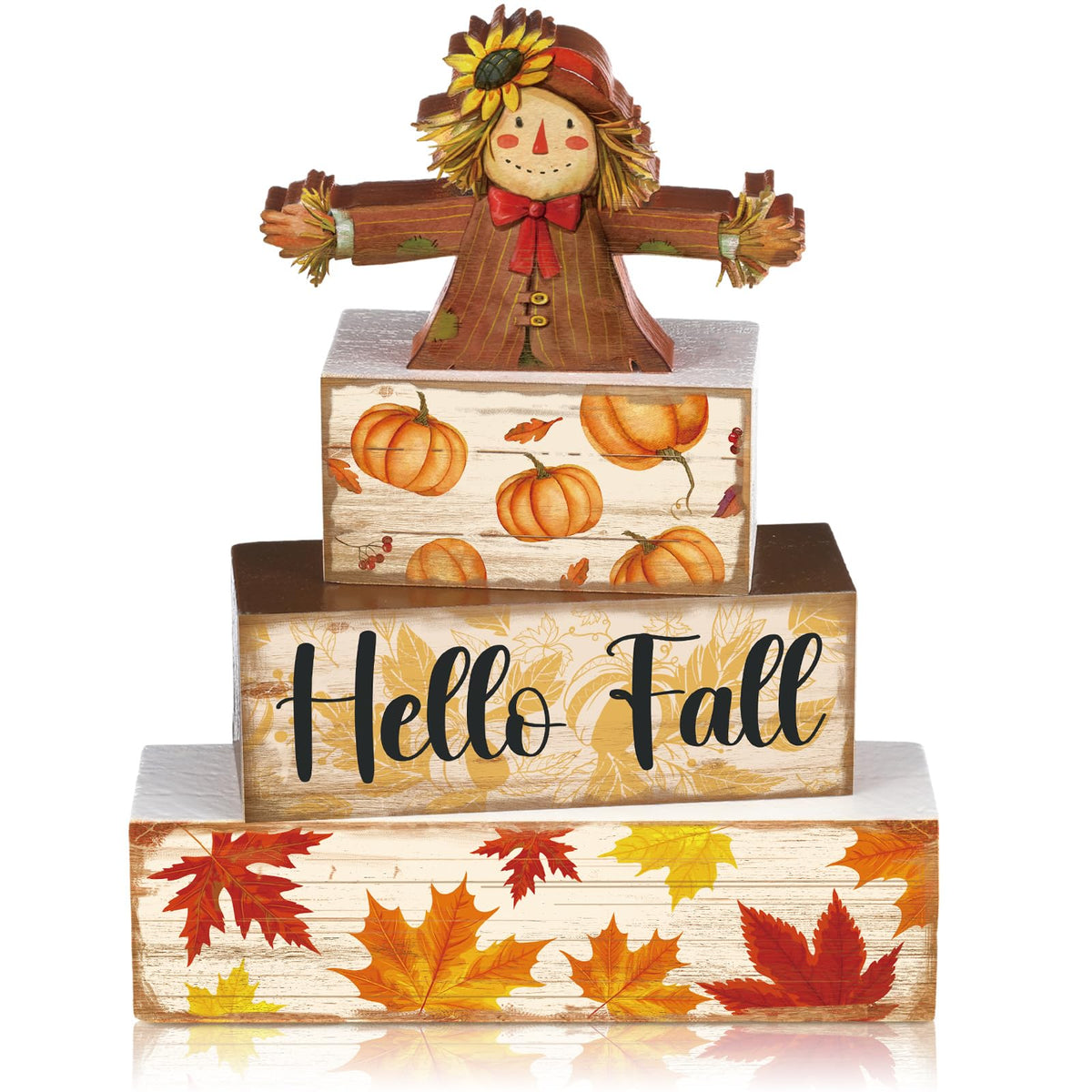 4 Pcs Fall Decor for Home Hello Fall Wooden Signs with Ice Cream Cup