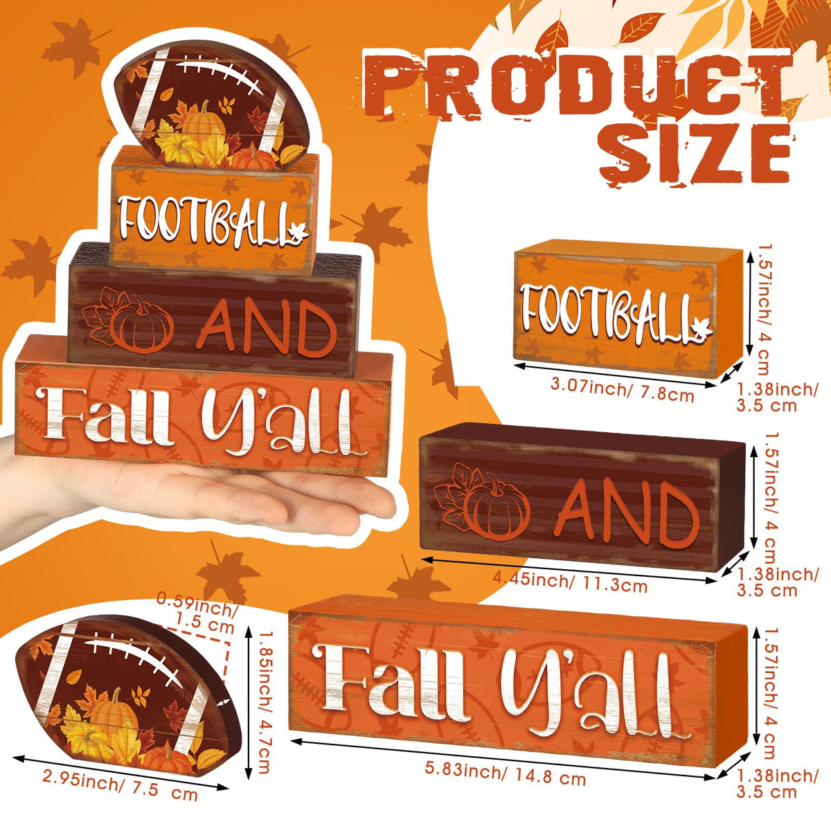 4 Pcs Fall Decor for Home Hello Fall Wooden Signs with Ice Cream Cup