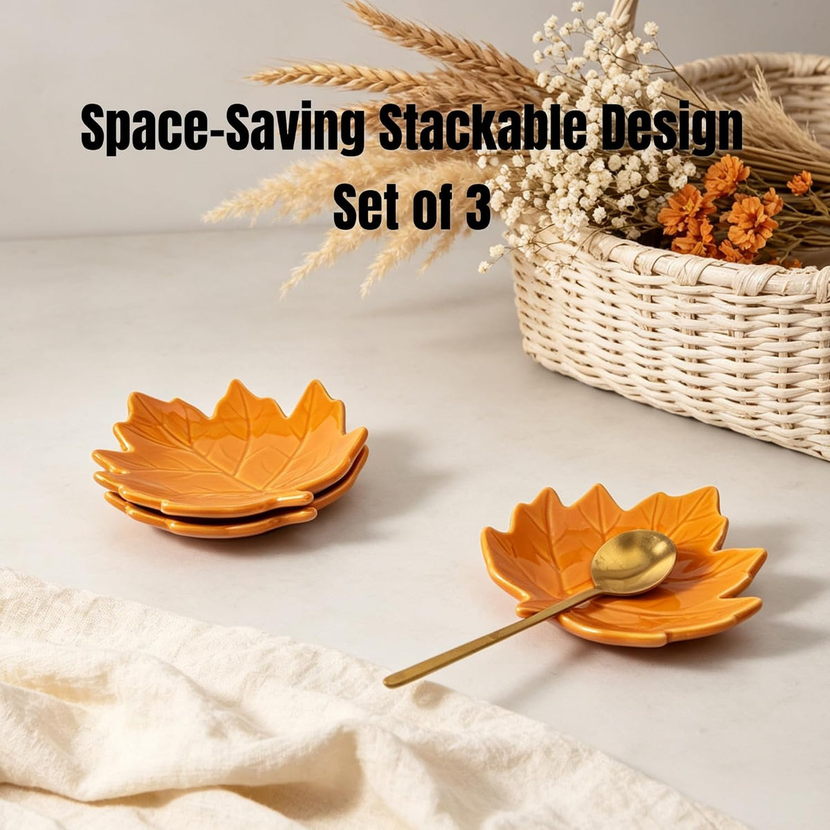 Maple Leaf Coffee Spoon Rest, Orange, Set of 3