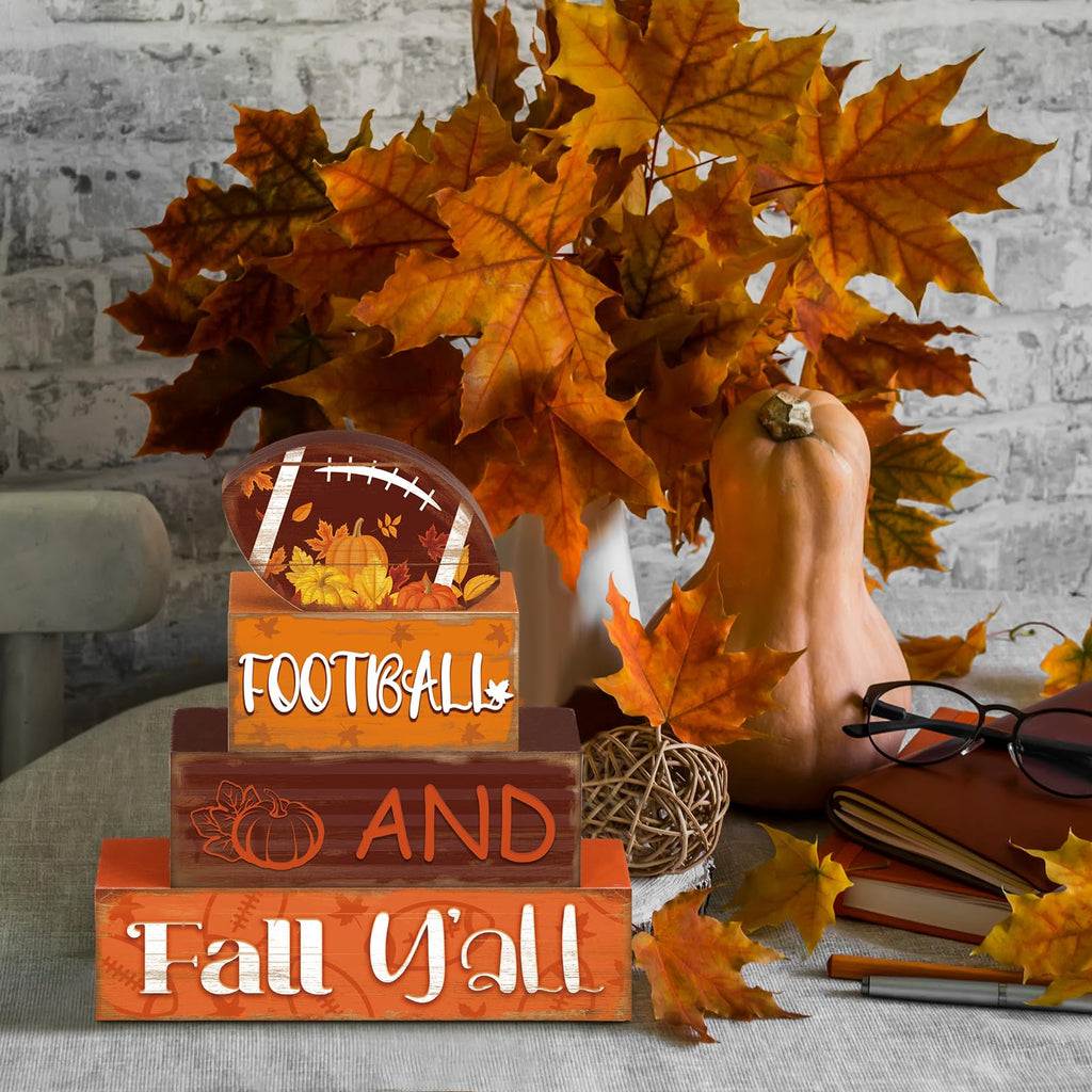 4 Pcs Fall Decor for Home Hello Fall Wooden Signs with Ice Cream Cup