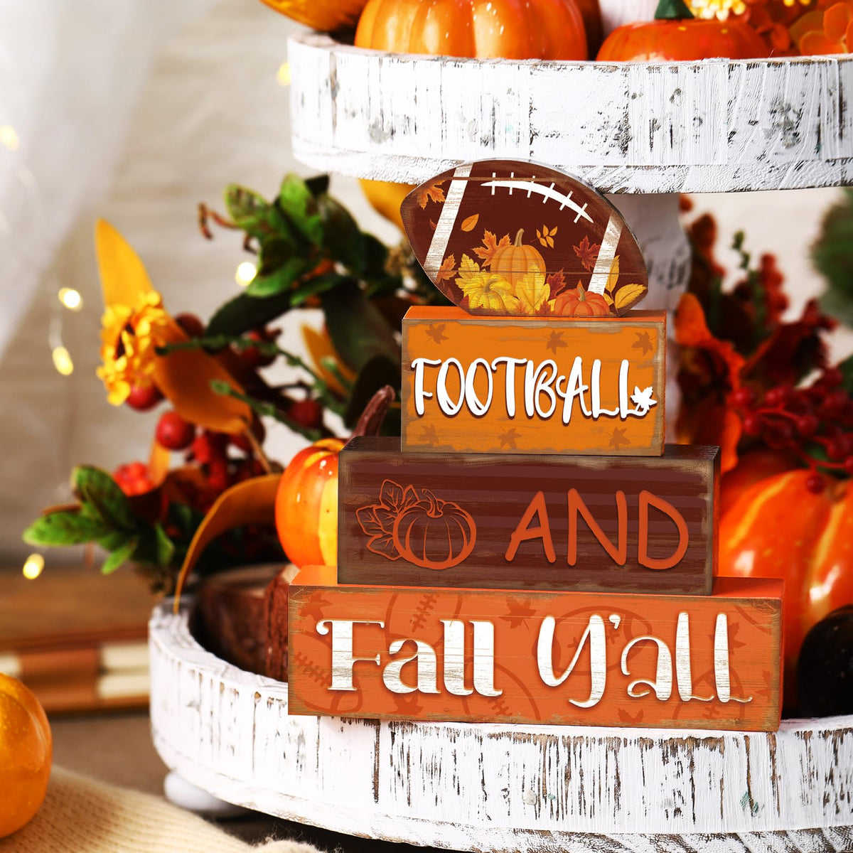 4 Pcs Fall Decor for Home Hello Fall Wooden Signs with Ice Cream Cup