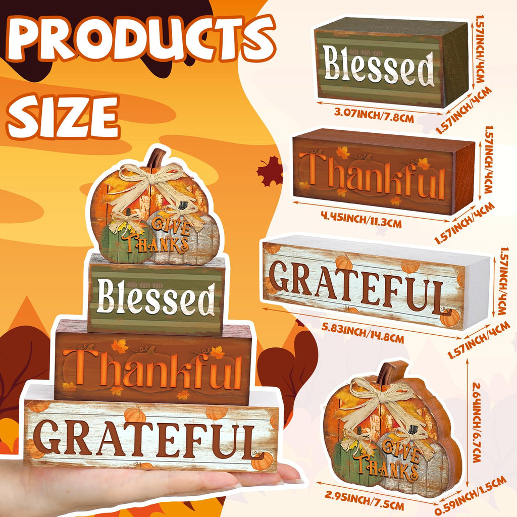 4 Pcs Fall Decor for Home Hello Fall Wooden Signs with Ice Cream Cup