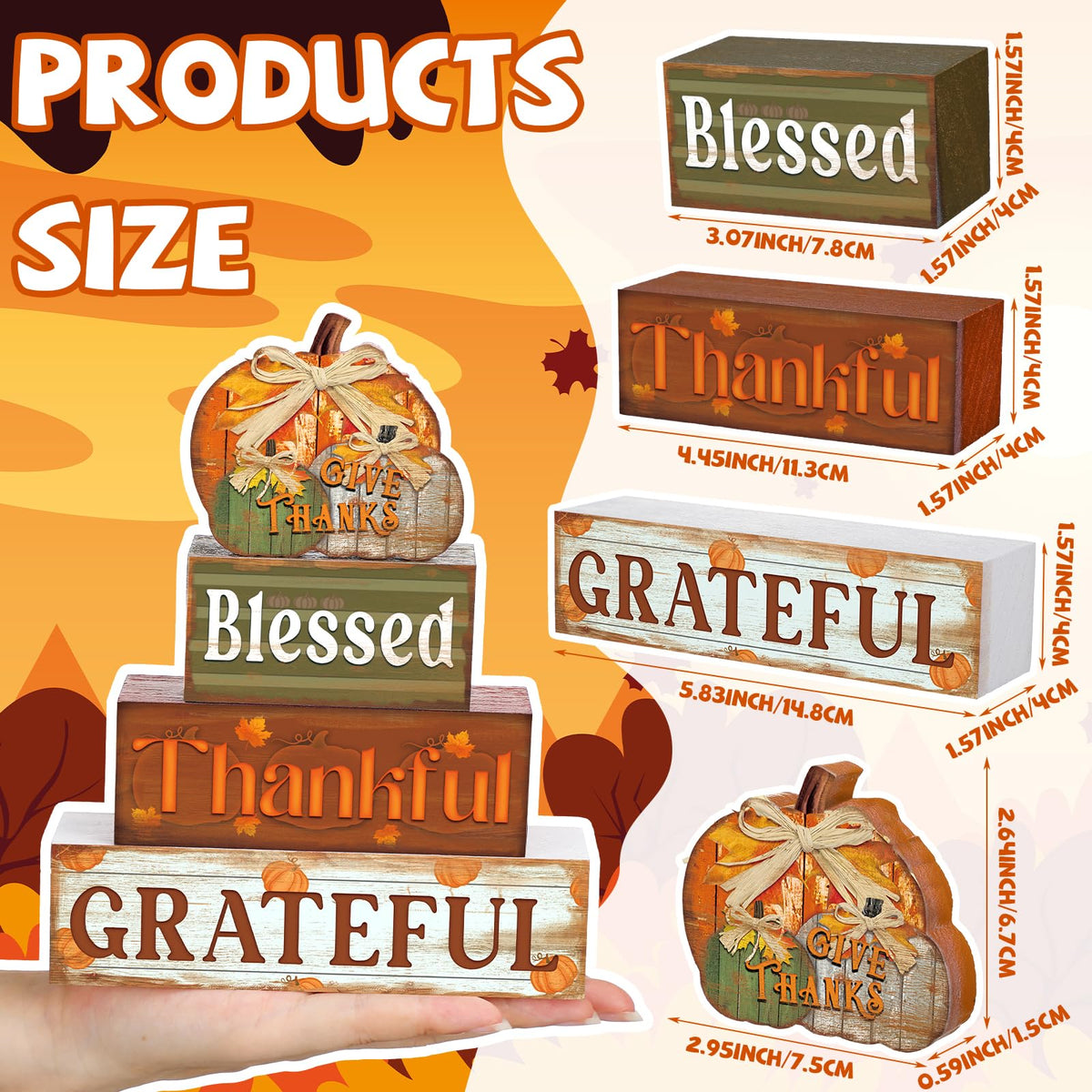 4 Pcs Fall Decor for Home Hello Fall Wooden Signs with Ice Cream Cup