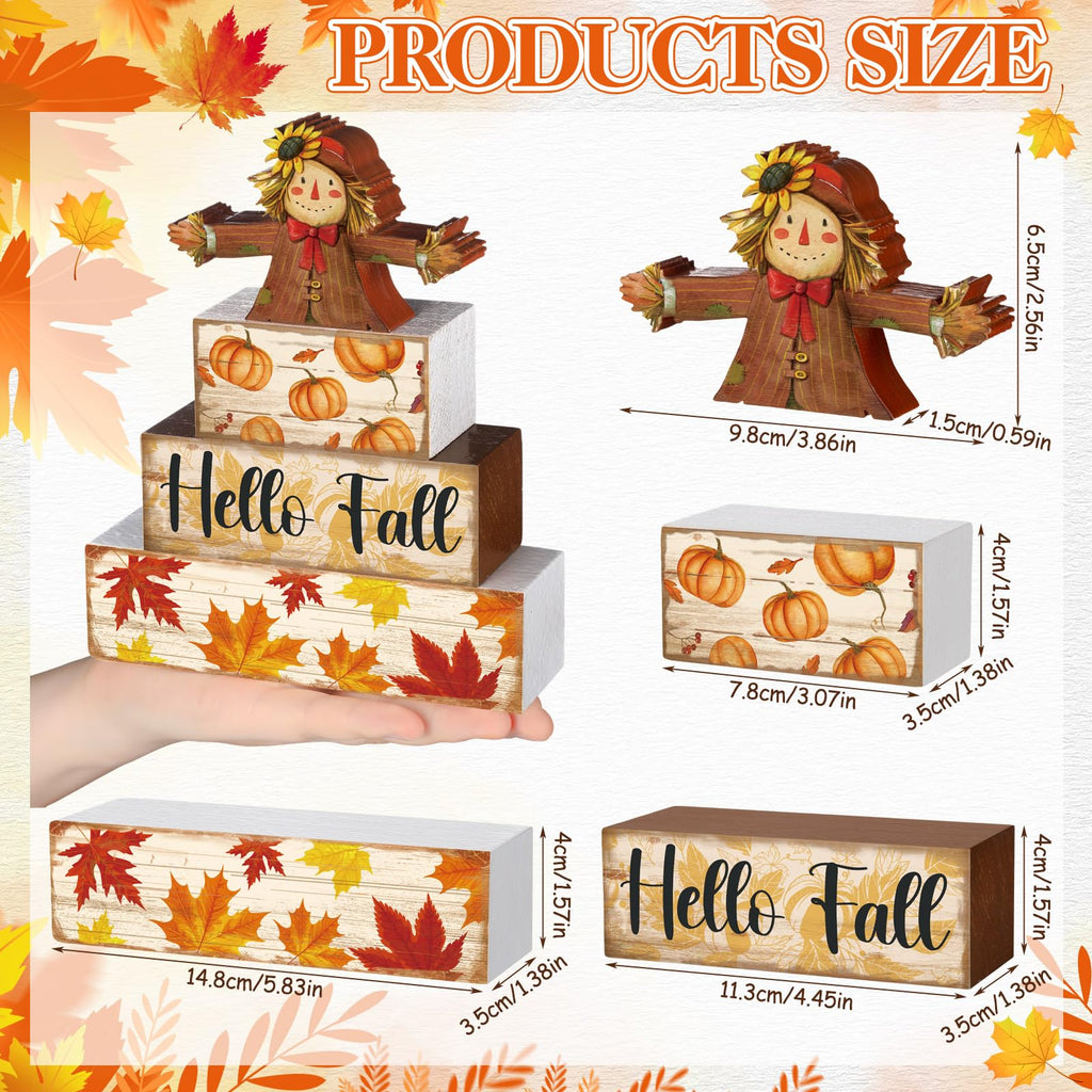 4 Pcs Fall Decor for Home Hello Fall Wooden Signs with Ice Cream Cup
