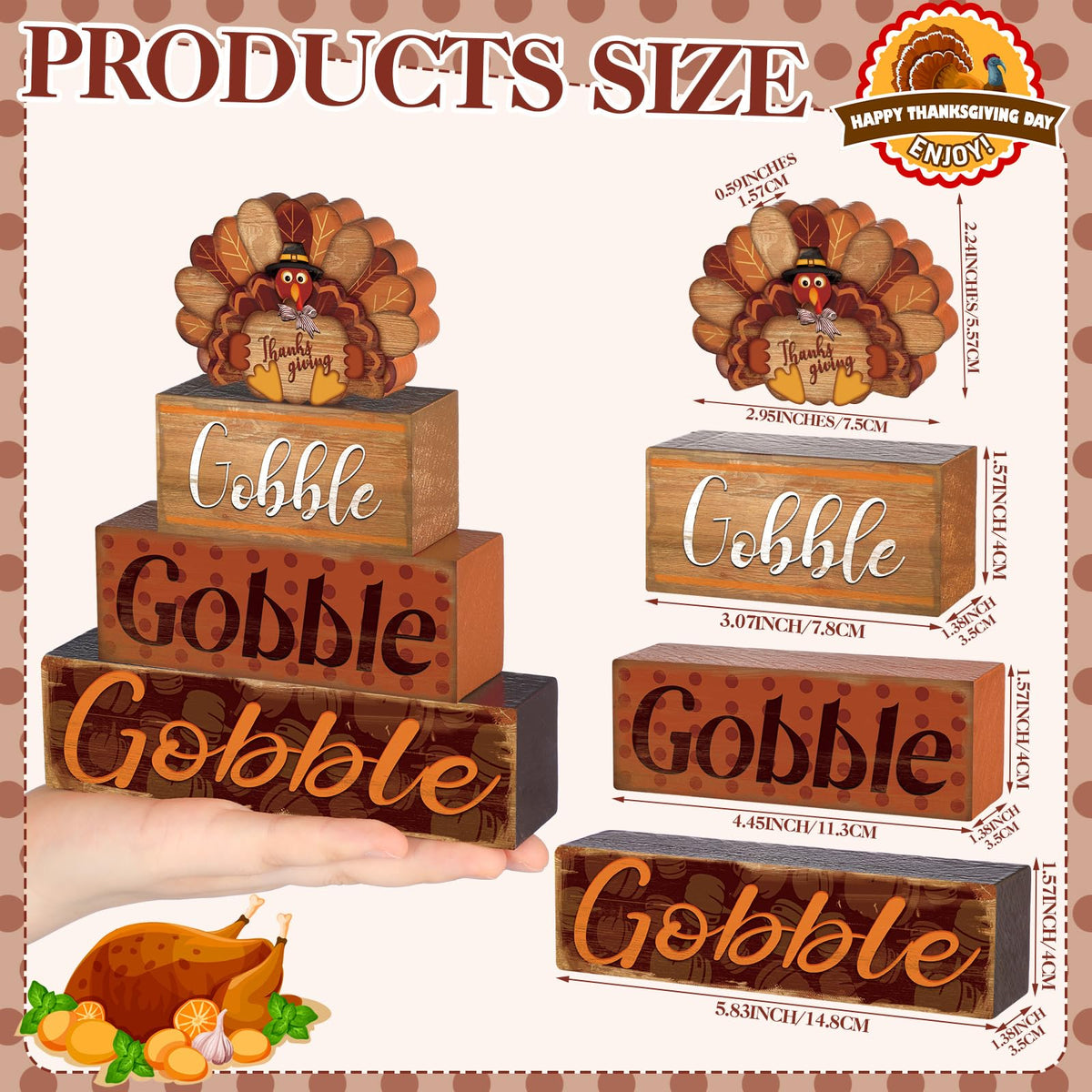 4 Pcs Fall Decor for Home Hello Fall Wooden Signs with Ice Cream Cup