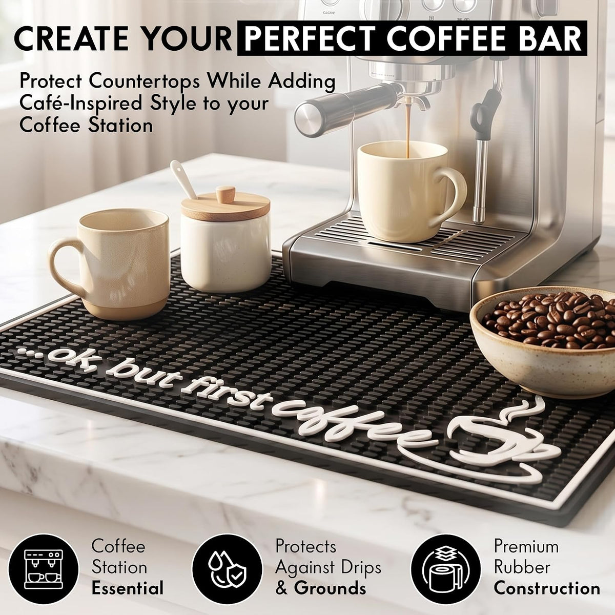 Coffee Bar Mat, Ok But First - Coffee Bar Accessories, Countertop, 18x12