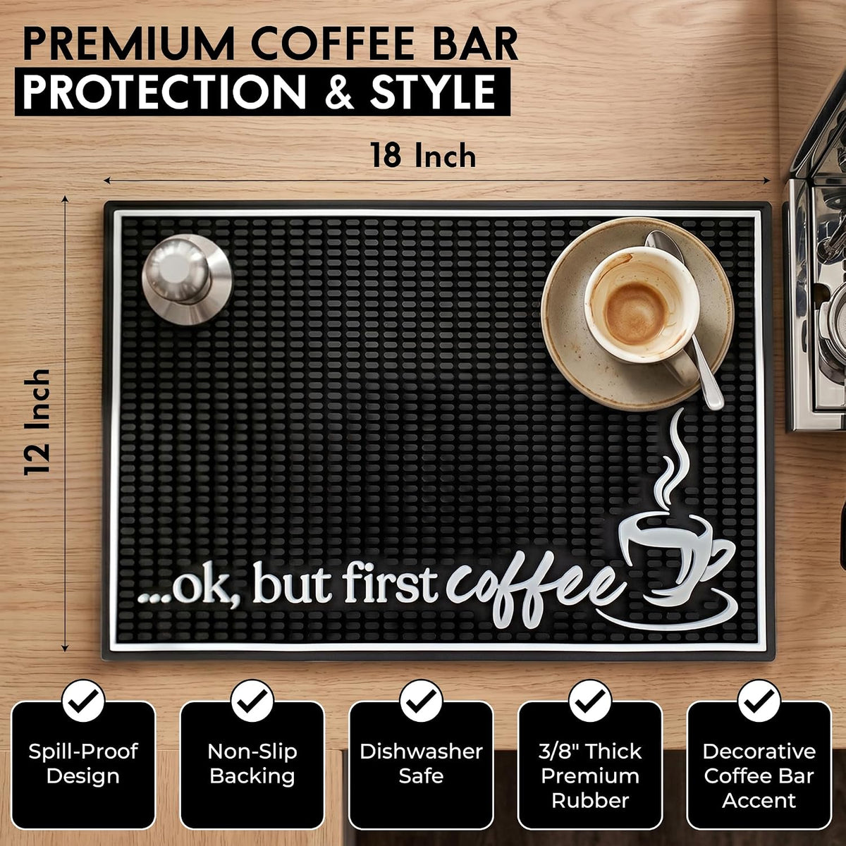 Coffee Bar Mat, Ok But First - Coffee Bar Accessories, Countertop, 18x12
