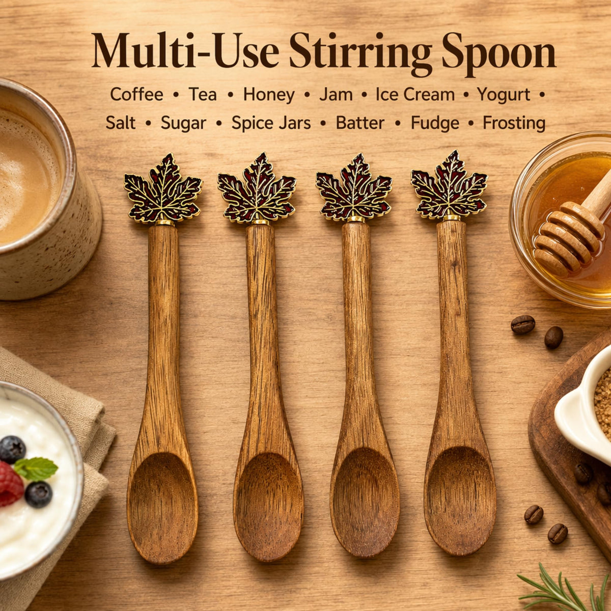 4PCS Acacia Wooden Coffee Spoons, 5.1 Inch Mini Teaspoons