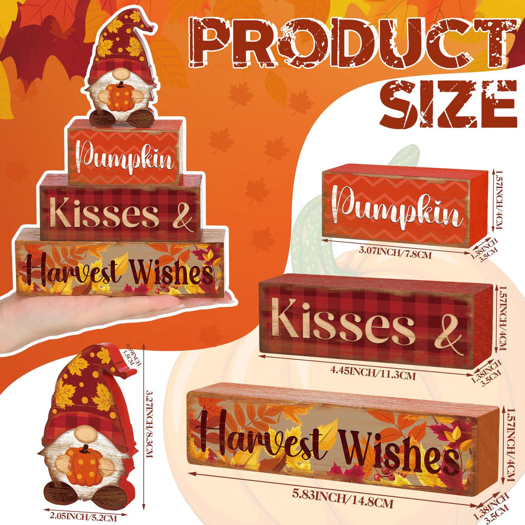 4 Pcs Fall Decor for Home Hello Fall Wooden Signs with Ice Cream Cup