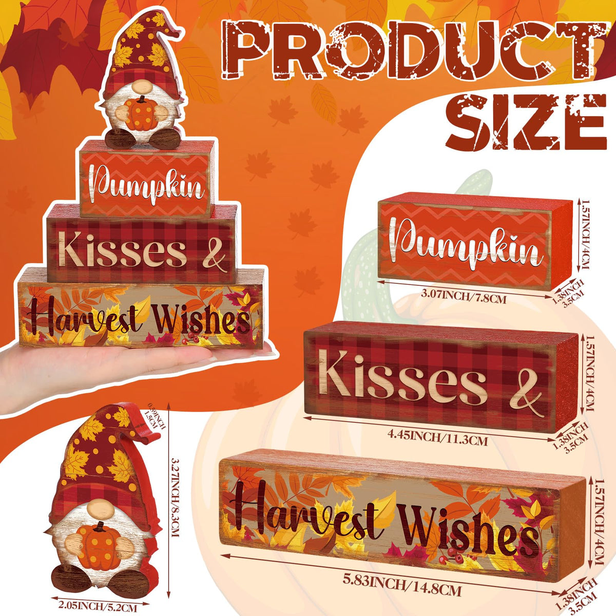 4 Pcs Fall Decor for Home Hello Fall Wooden Signs with Ice Cream Cup