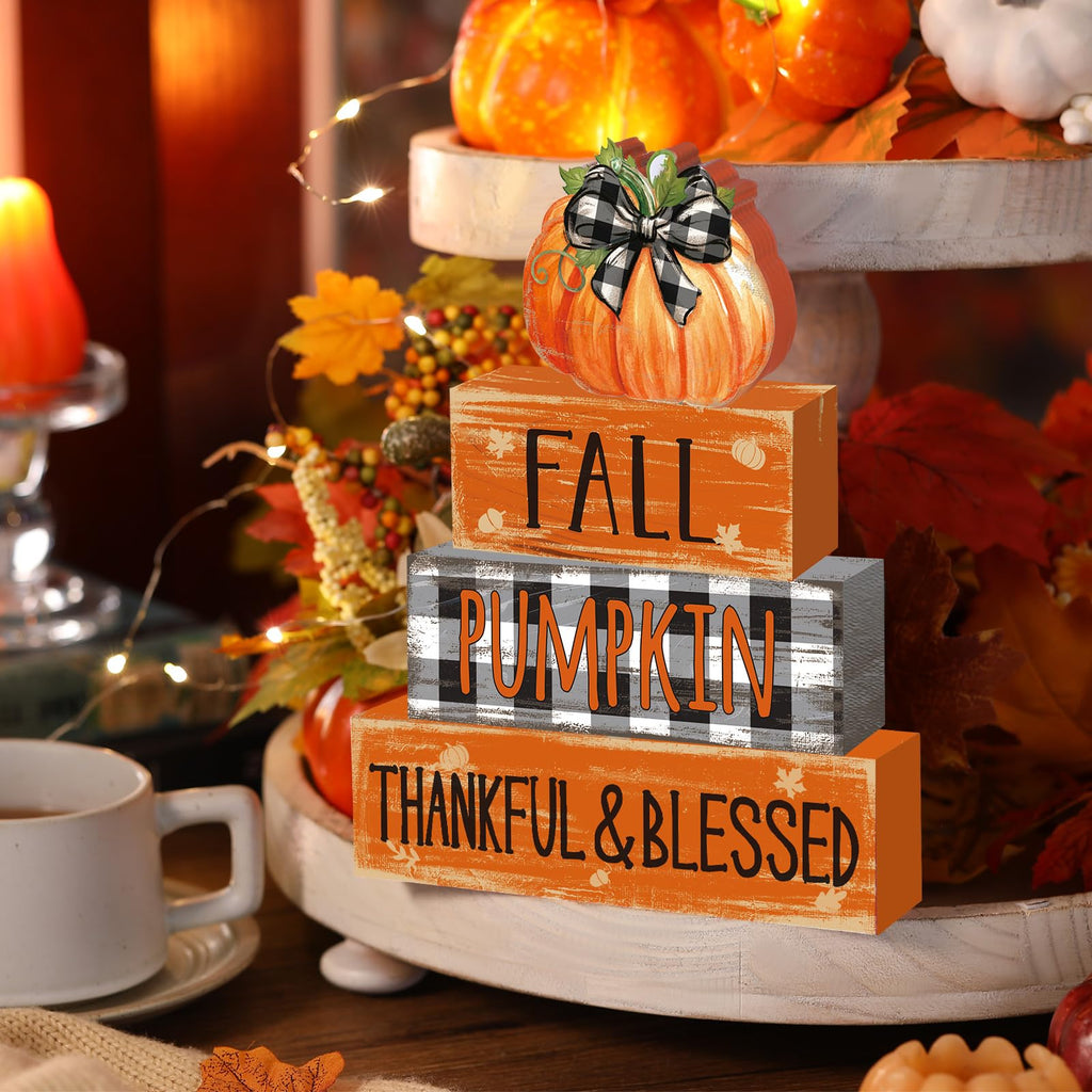 4 Pcs Fall Decor for Home Hello Fall Wooden Signs with Ice Cream Cup