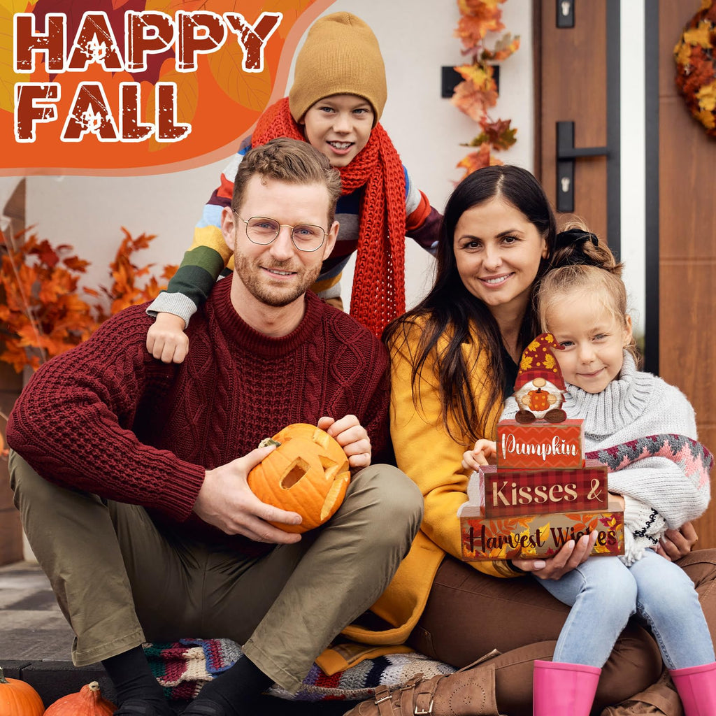 4 Pcs Fall Decor for Home Hello Fall Wooden Signs with Ice Cream Cup